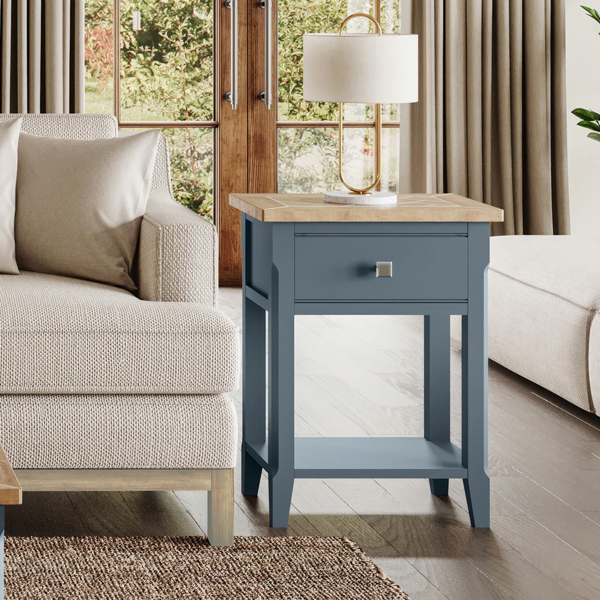 Stafford Blue 1 Drawer Lamp Table