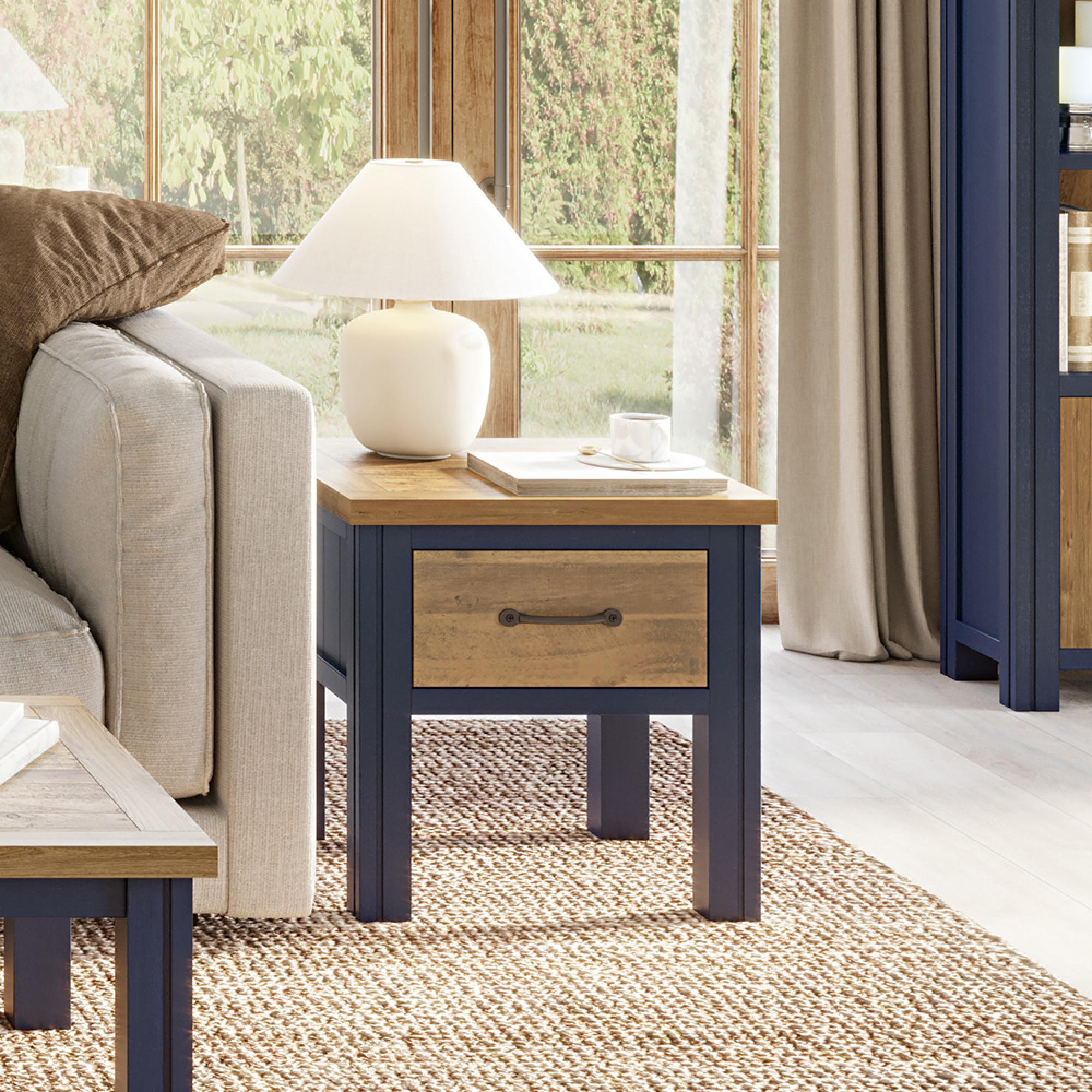 Spencer Blue 1 Drawer Square Lamp Table