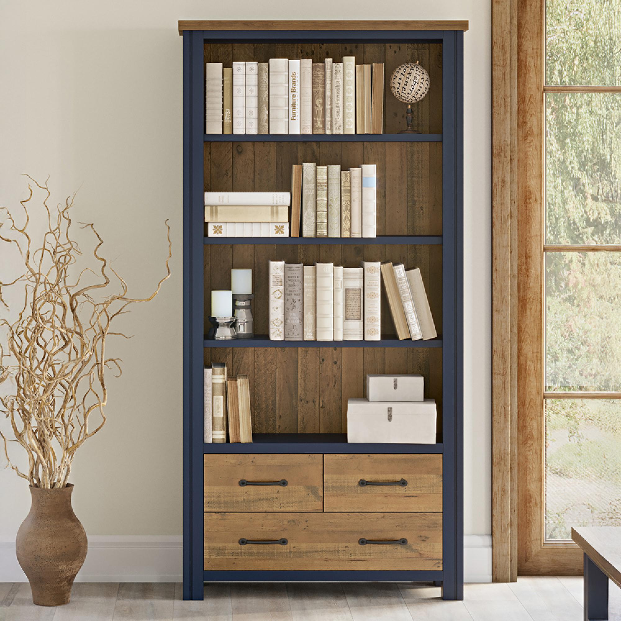 Spencer Blue Large Open Bookcase - 3 Drawers