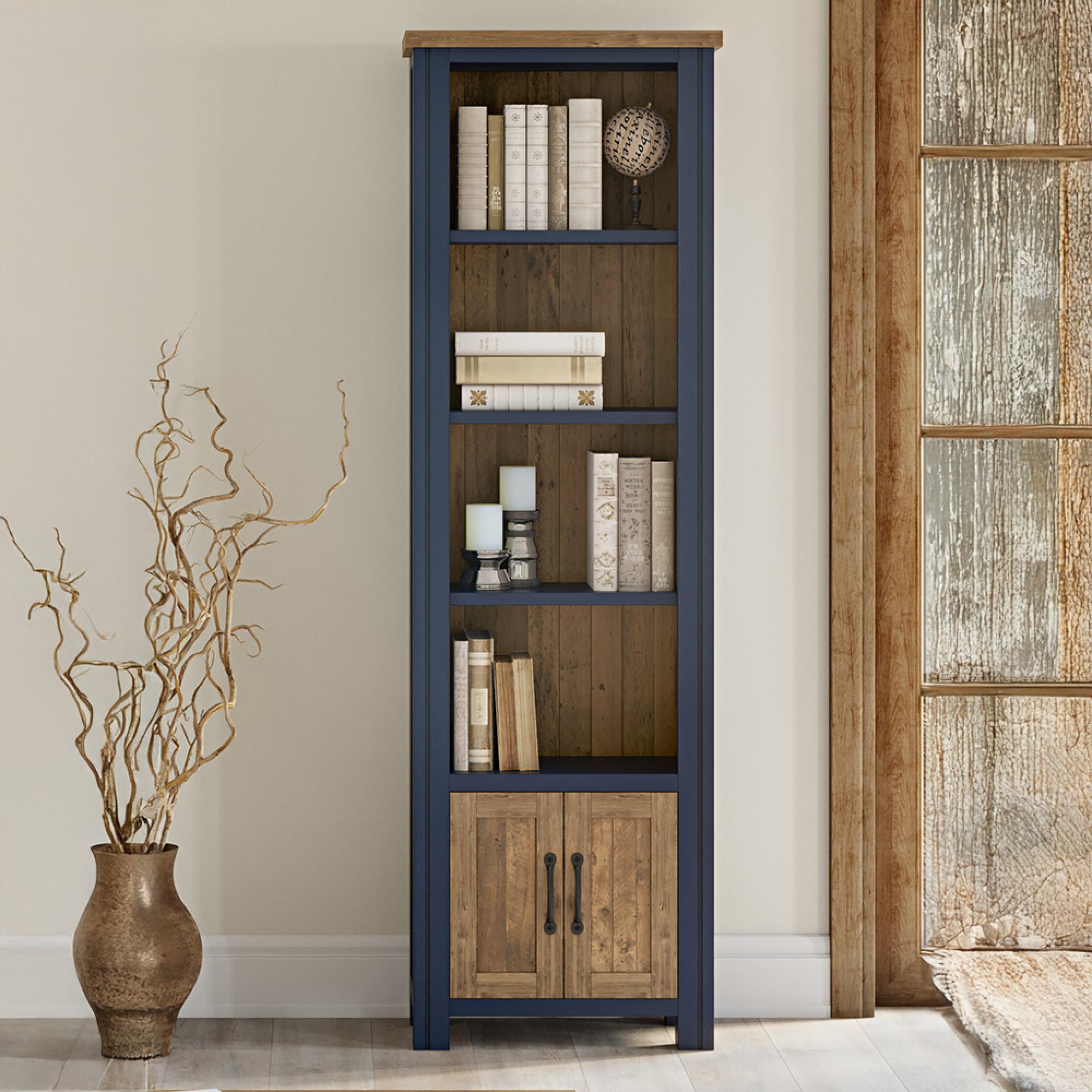 Spencer Blue Narrow Bookcase - 2 Doors