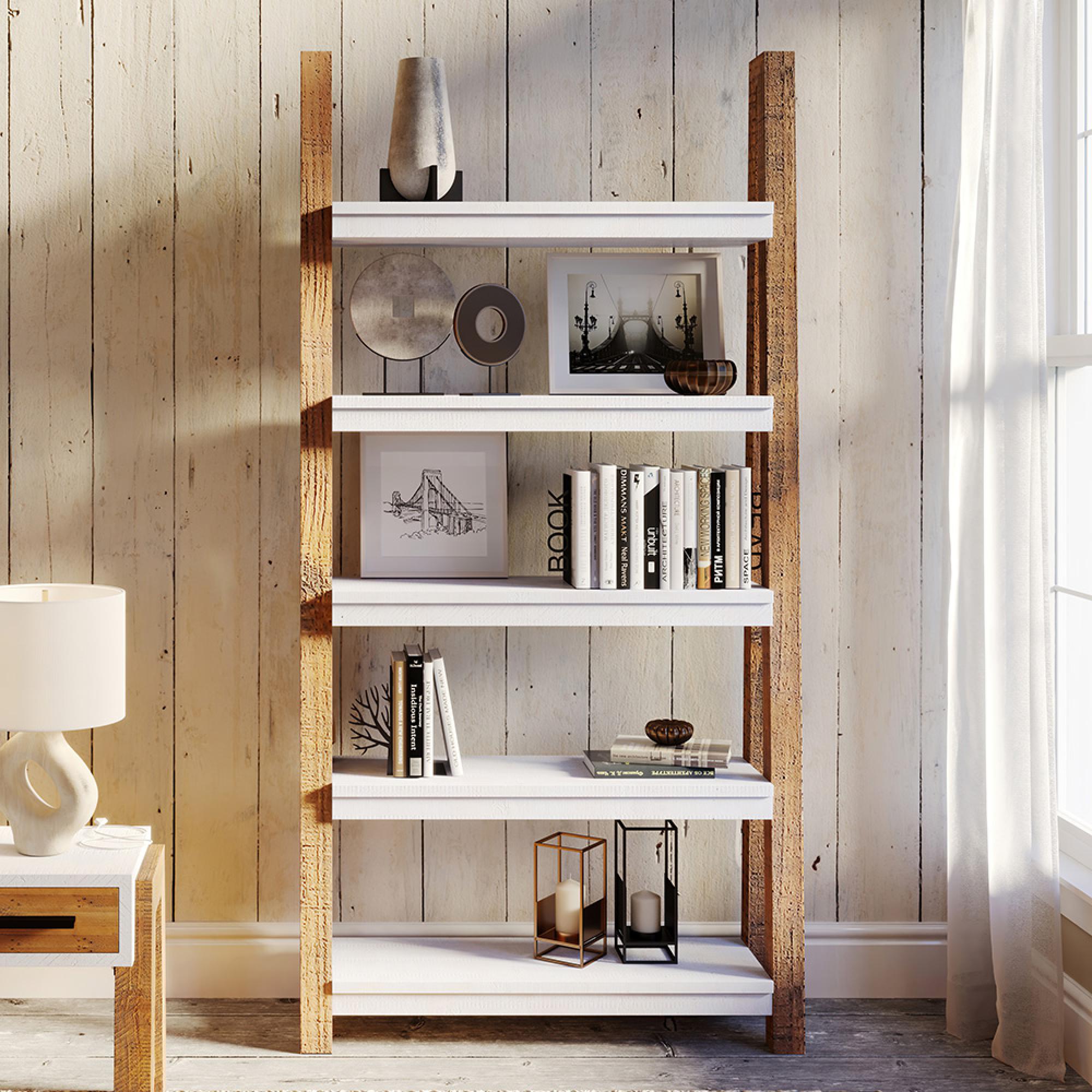 Trego Reclaimed Wood and White Open Bookcase