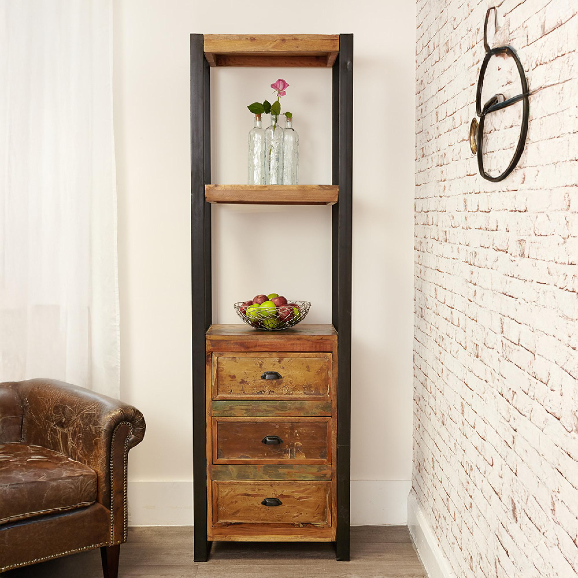 Urmston Chic Reclaimed Alcove 3 Drawer Bookcase