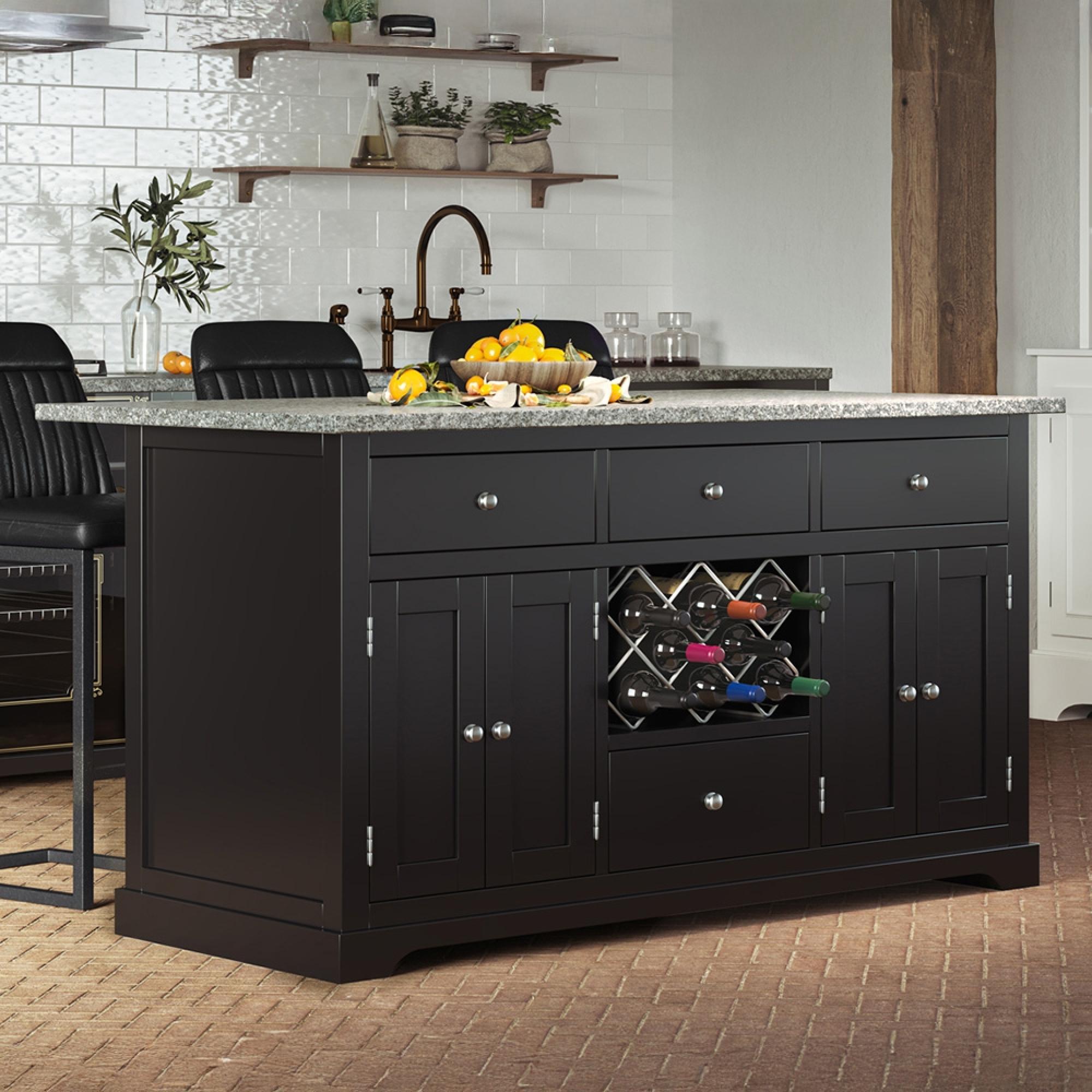 Black Kitchen Island with Grey  Granite Top