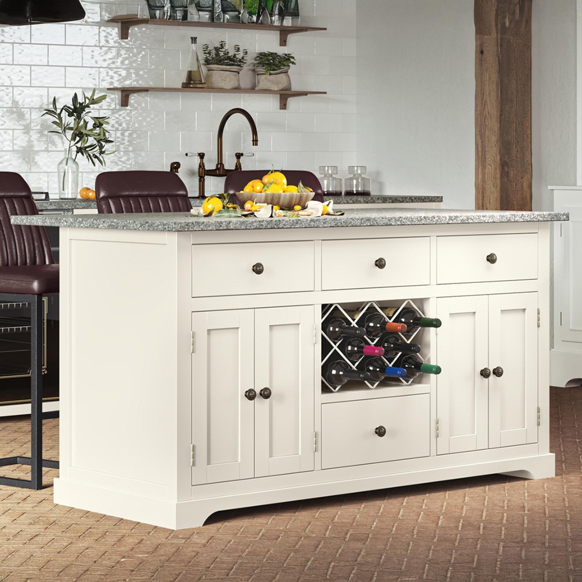 Cream Kitchen Island with Grey Granite Top