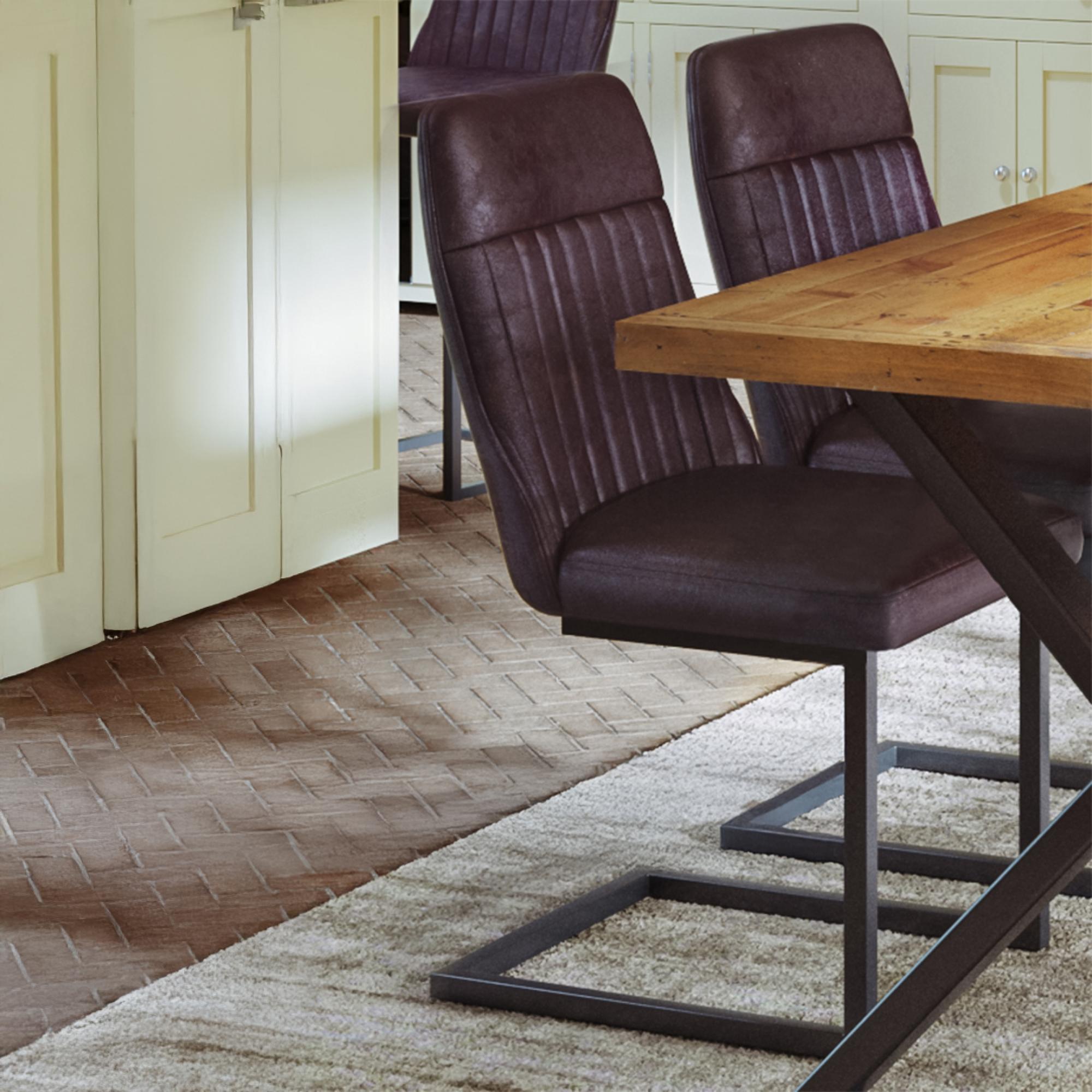 2 x Valley Brown Faux Leather Dining Chair with Cantilever Base