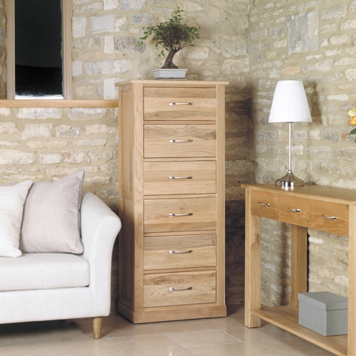 Mobel Oak 6 Drawer Tallboy Chest
