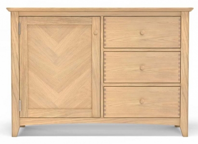 Product photograph of Celina Parquet Style Light Oak Small Sideboard 100cm W With 1 Parquet Door And 3 Drawers from Choice Furniture Superstore