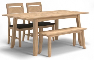 Product photograph of Celina Parquet Style Light Oak Extending Dining Set 140cm To 180cm Rectangular Top Seats 4 To 6 Diners - 2 Chairs And Bench from Choice Furniture Superstore