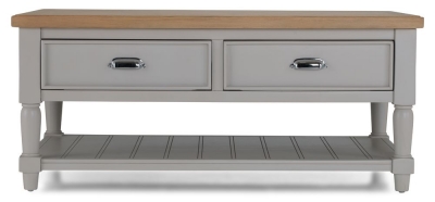 Shallotte Grey and Parquet Oak Top Coffee Table with 2 Drawers Storage