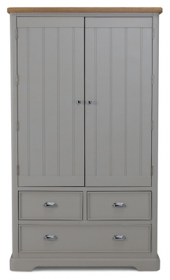 Product photograph of Shallotte Grey And Oak Top Larder Unit - 2 Doors And 3 Drawers from Choice Furniture Superstore