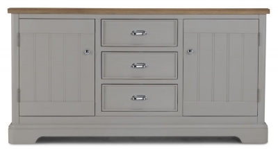 Product photograph of Shallotte Grey And Parquet Oak Top Medium Sideboard 150cm With 2 Doors And 3 Drawers from Choice Furniture Superstore