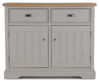 Shallotte Grey and Parquet Oak Top Small Sideboard, 105cm with 2 Doors and 2 Drawers