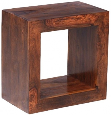 Product photograph of Cube Honey Lacquered Sheesham 1 Hole Cube from Choice Furniture Superstore