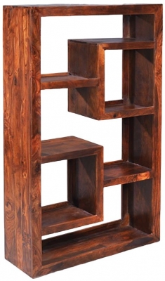 Product photograph of Cube Honey Lacquered Sheesham Combination Display Unit 178cm Tall Bookshelf from Choice Furniture Superstore