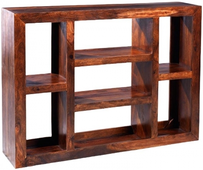 Product photograph of Cube Honey Lacquered Sheesham Large Multi Shelf from Choice Furniture Superstore