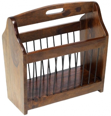 Product photograph of Cube Honey Lacquered Sheesham Magazine Rack from Choice Furniture Superstore