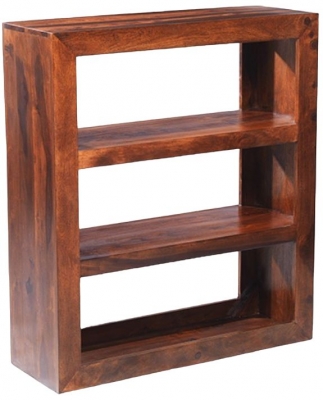 Product photograph of Cube Honey Lacquered Sheesham Multi Shelf from Choice Furniture Superstore
