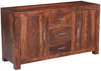 Cube Honey Lacquered Sheesham Medium Sideboard, 133cm W with 2 Doors and 3 Drawers