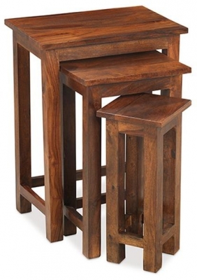 Indian Sheesham Solid Wood Chunky Nest of Tables, Set of 3