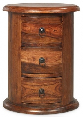 Product photograph of Indian Sheesham Solid Wood Round Drum Chest 3 Drawers from Choice Furniture Superstore