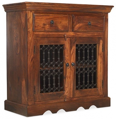 Indian Sheesham Solid Wood Compact Sideboard, 88cm with 2 Doors and 2 Drawers