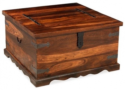 Indian Sheesham Solid Wood Top Opening Square Storage Trunk Coffee Table