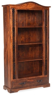 Product photograph of Indian Sheesham Solid Wood Tall Bookcase 190cm High With 1 Bottom Drawer from Choice Furniture Superstore