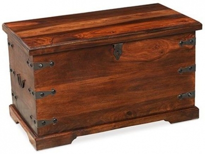 Indian Sheesham Solid Wood Storage Trunk Ottoman Box