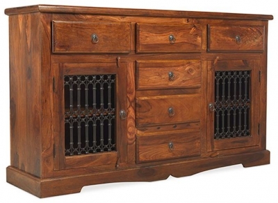 Indian Sheesham Solid Wood Large Sideboard, 148cm with 2 Doors and 6 Drawers