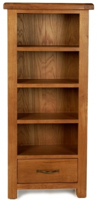 Product photograph of Arles Oak Petite Cd And Dvd Cabinet With 1 Bottom Storage Drawer from Choice Furniture Superstore