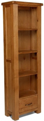 Arles Oak Narrow Bookcase, 180cm H with 1 Bottom Storage Drawer