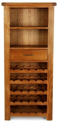 Product photograph of Arles Oak Tall 1 Drawer Wine Rack Cabinet from Choice Furniture Superstore