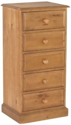 Product photograph of Henbury Lacquered Pine Narrow Chest 5 Drawers Tallboy from Choice Furniture Superstore