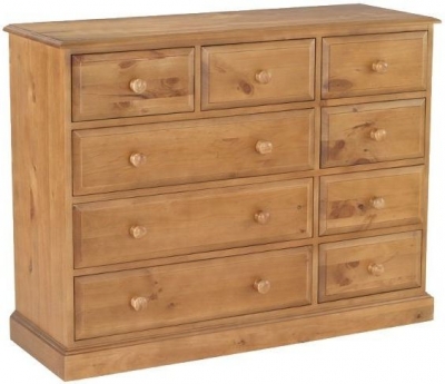 Product photograph of Henbury Lacquered Pine Wide Chest 9 Drawers from Choice Furniture Superstore