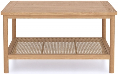 Product photograph of Henley Oak And Rattan Coffee Table With Bottom Shelf from Choice Furniture Superstore