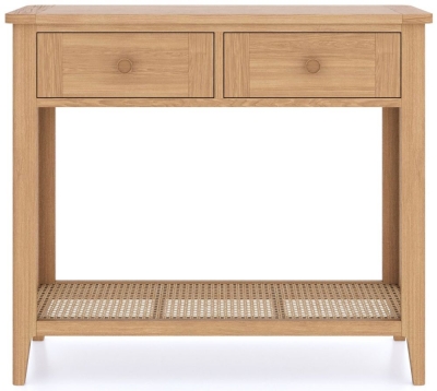 Product photograph of Henley Oak And Rattan Console Table 2 Drawers With Bottom Shelf from Choice Furniture Superstore