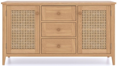 Henley Oak and Rattan Large Sideboard, 130cm W with 2 Doors and 3 Drawers