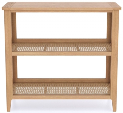 Product photograph of Henley Oak And Rattan Low Bookcase Open Bookshelf 80cm H from Choice Furniture Superstore