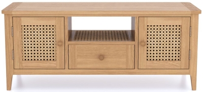 Henley Oak and Rattan TV Unit, 120cm W with Storage for Television Upto 55in Plasma