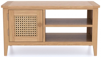 Henley Oak and Rattan TV Unit, 86cm W with Storage for Television Upto 32in Plasma