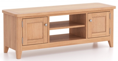 Arden Natual Oak Wide Tv Unit 120cm W With Storage For Television Upto 43in Plasma