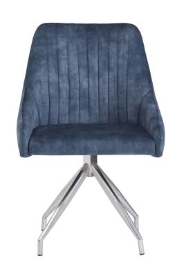 Hico S Blue Velvet Fabric And Silver Swivel Dining Chair Sold In Pairs