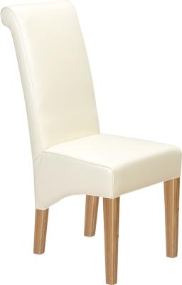 Moran Beige Leather Scroll Back Dining Chair Sold In Pairs