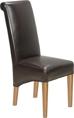 Product photograph of Moran Brown Leather Scroll Back Dining Chair Sold In Pairs from Choice Furniture Superstore