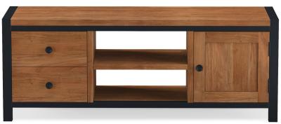 Elias Solid Acacia Wood Wide Tv Unit 125cm With Storage For Television Upto 43in Plasma