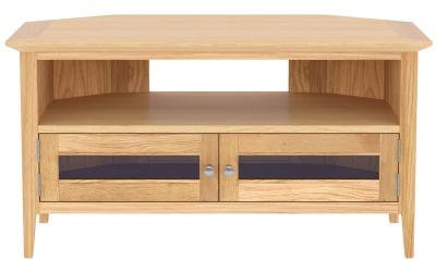 Salvo Oak Glazed Corner Tv Unit 90cm With Storage For Television Upto 32in Plasma