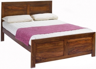 Product photograph of Cube Honey Lacquered Sheesham Bed Frame Low Foot End from Choice Furniture Superstore