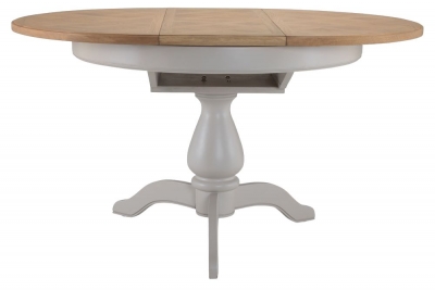 Shallotte Grey and Parquet Oak Top Dining Table, 110cm-150cm Seats 4 to 6 Diners Extending Oval Top