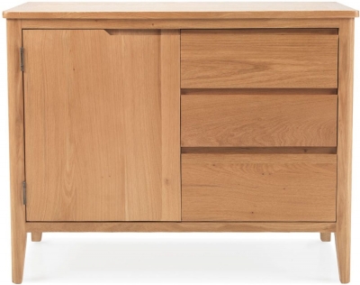 Product photograph of Asby Scandinavian Style Oak Medium Sideboard 97cm W With 1 Door And 3 Drawers from Choice Furniture Superstore
