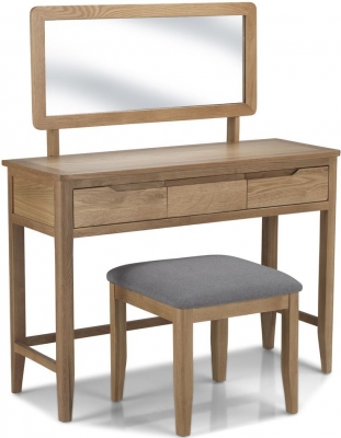 Product photograph of Bresca Scandi Style Oak Dressing Table Set With Stool And Mirror - Curved Edges from Choice Furniture Superstore